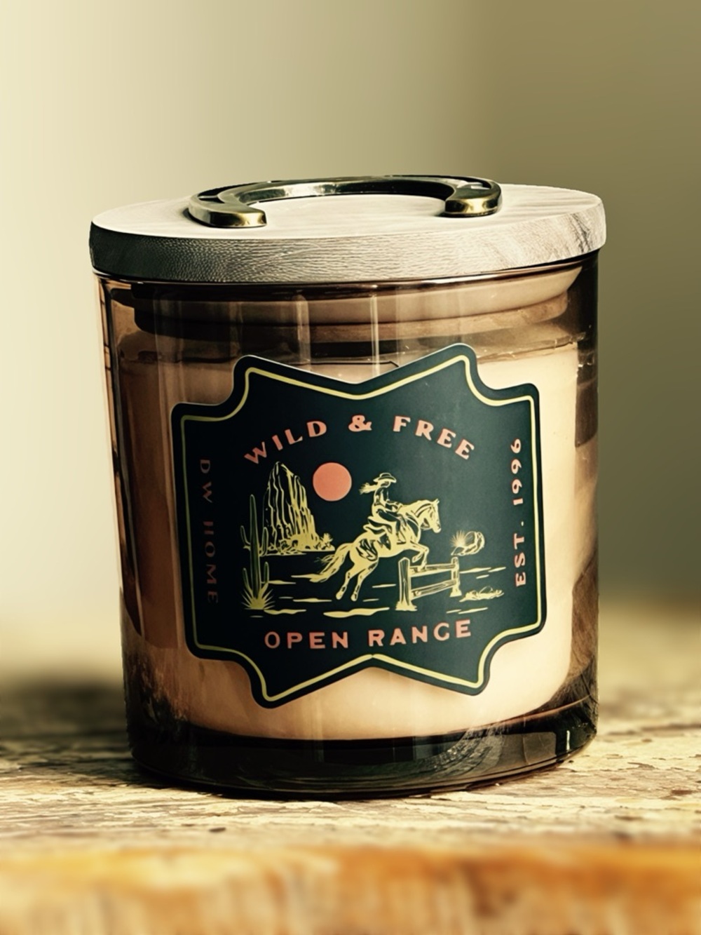 NEW DW Home Open Range Wild & Free / Yellowstone 12.9 OZ Amber Glass Candle